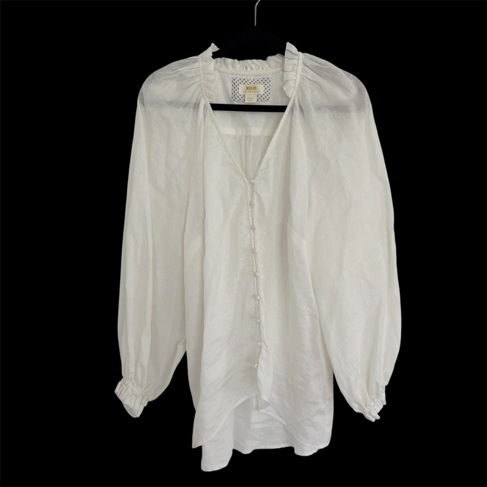 Maeve by Anthropologie White Linen Peasant Blouse Large
